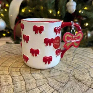 Sheffield Home Hand Painted Holiday Bow Mug White Ceramic Whimsy